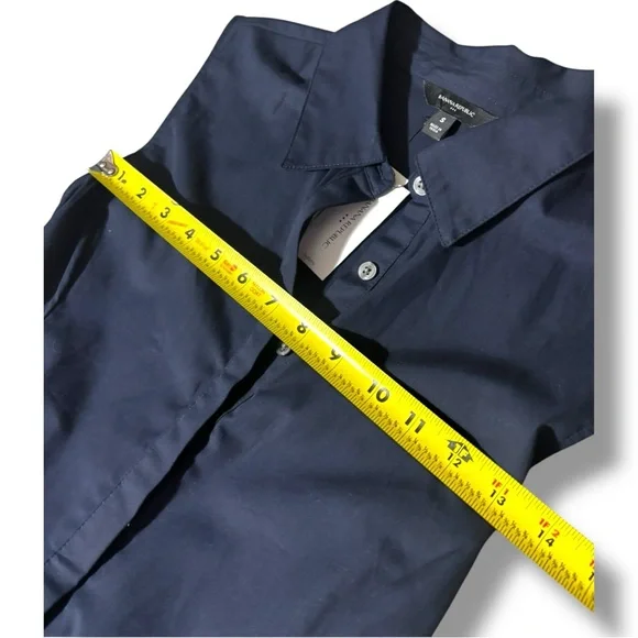 Banana Republic New W/ Tags Dark Blue Button Down Collared Tie Waist Midi Dress - Picture 10 of 16